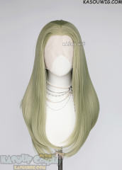 Lace Front>> Chartreuse 76cm long slicked-back straight wig LFL-2/SP36