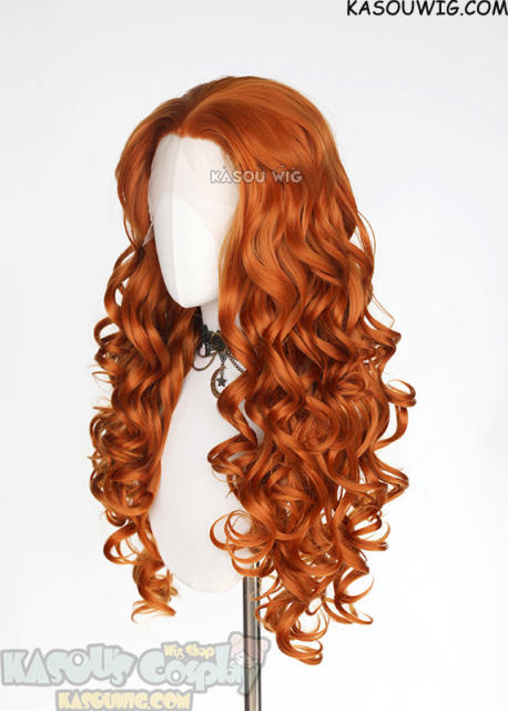 Lace Front>> Burnt Orange 75cm long middle parting curly wig LFL-1/KA021