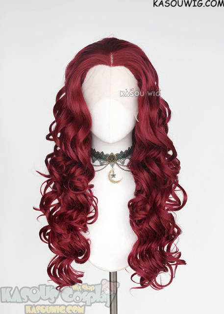 Lace Front>> Carmine Red 75cm long middle parting curly wig LFL-1/KA043
