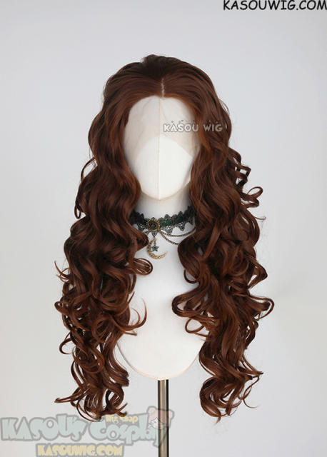 Lace Front>> Walnut Brown 75cm long middle parting curly wig LFL-1/KA026