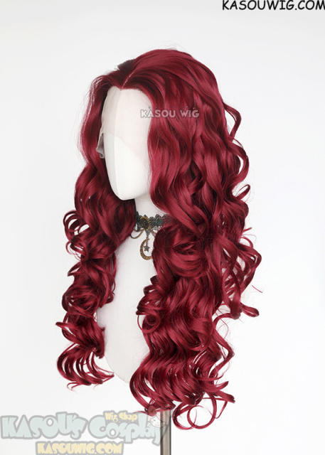 Lace Front>> Carmine Red 75cm long middle parting curly wig LFL-1/KA043