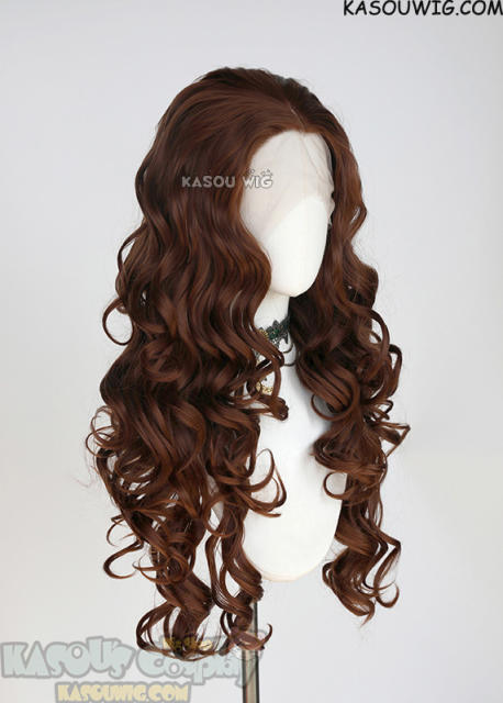 Lace Front>> Walnut Brown 75cm long middle parting curly wig LFL-1/KA026