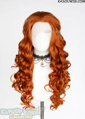 Lace Front>> Burnt Orange 75cm long middle parting curly wig LFL-1/KA021