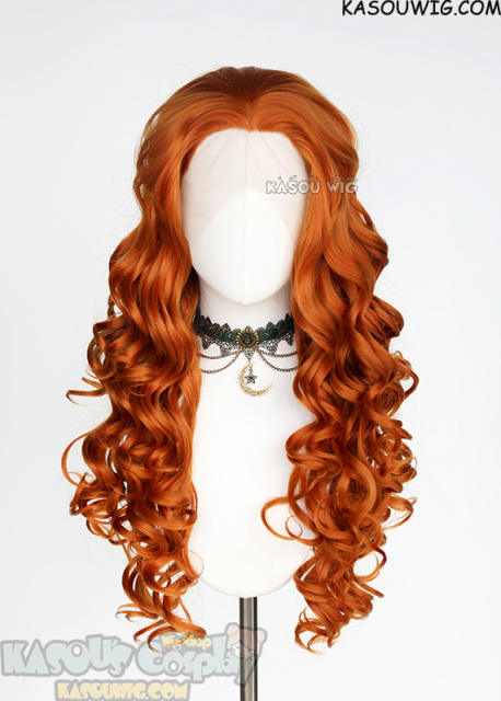 Lace Front>> Burnt Orange 75cm long middle parting curly wig LFL-1/KA021