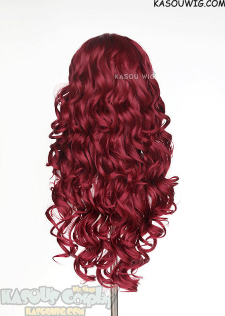 Lace Front>> Carmine Red 75cm long middle parting curly wig LFL-1/KA043