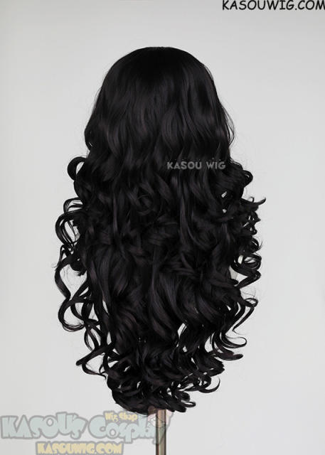 Lace Front>> Jet Black 75cm long middle parting curly wig LFL-1/KA032