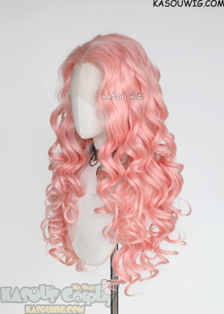 Lace Front>> Pastel Pink 75cm long middle parting curly wig LFL-1/SP12