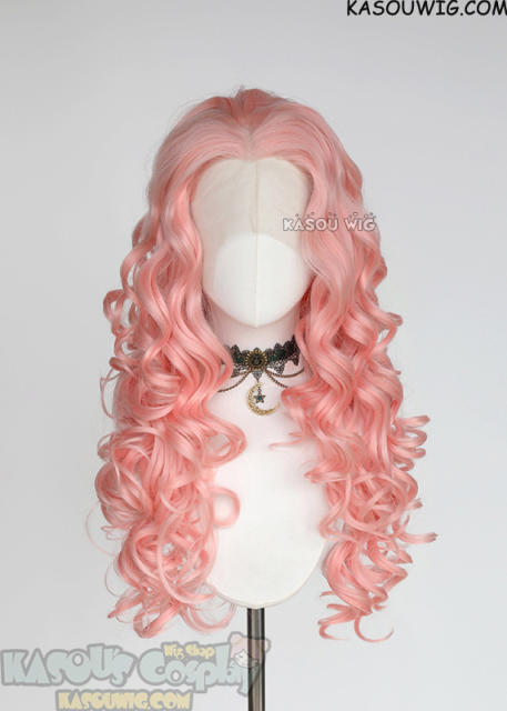 Lace Front>> Pastel Pink 75cm long middle parting curly wig LFL-1/SP12