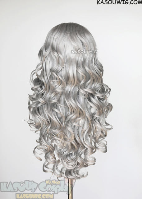 Lace Front>> Light Gray 75cm long middle parting curly wig LFL-1/KA003