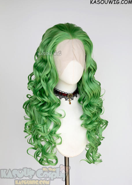 Lace Front>> Light Green 75cm long middle parting curly wig LFL-1/KA060