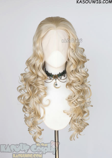 Lace Front>> Light Blonde 75cm long middle parting curly wig LFL-1/KA006