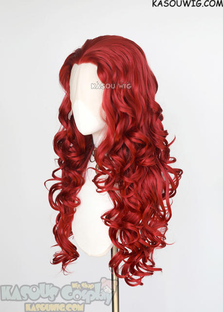 Lace Front>> Apple Red 75cm long middle parting curly wig LFL-1/KA042