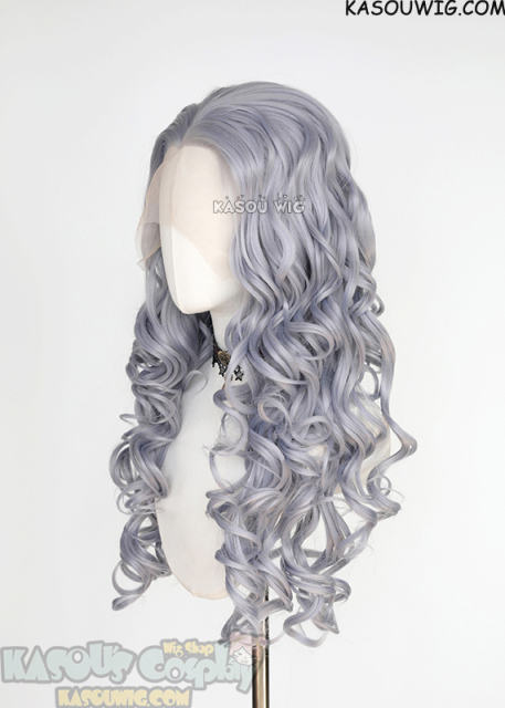 Lace Front>> Silver Lavender 75cm long middle parting curly wig LFL-1/SP26