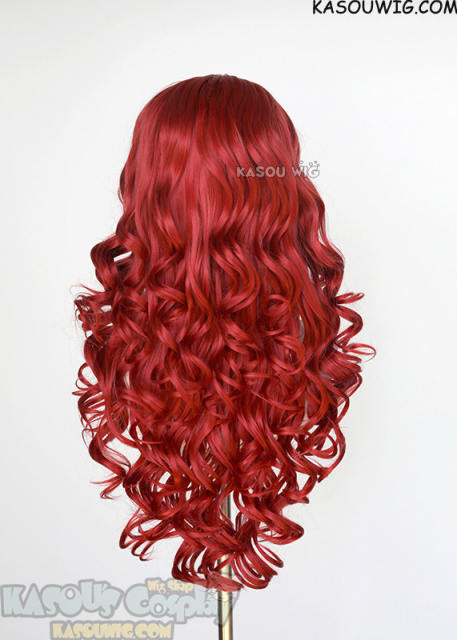Lace Front>> Apple Red 75cm long middle parting curly wig LFL-1/KA042