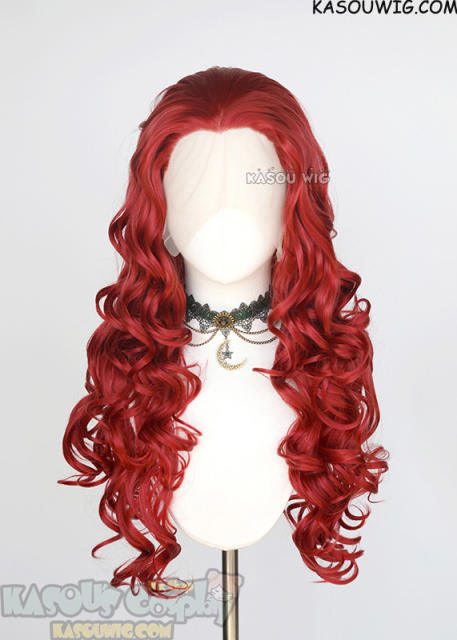 Lace Front>> Apple Red 75cm long middle parting curly wig LFL-1/KA042