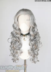 Lace Front>> Light Gray 75cm long middle parting curly wig LFL-1/KA003