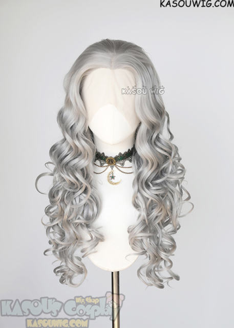 Lace Front>> Light Gray 75cm long middle parting curly wig LFL-1/KA003
