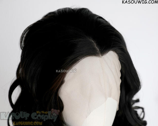 Lace Front>> Natural Black 75cm long middle parting curly wig LFL-1/KA031A