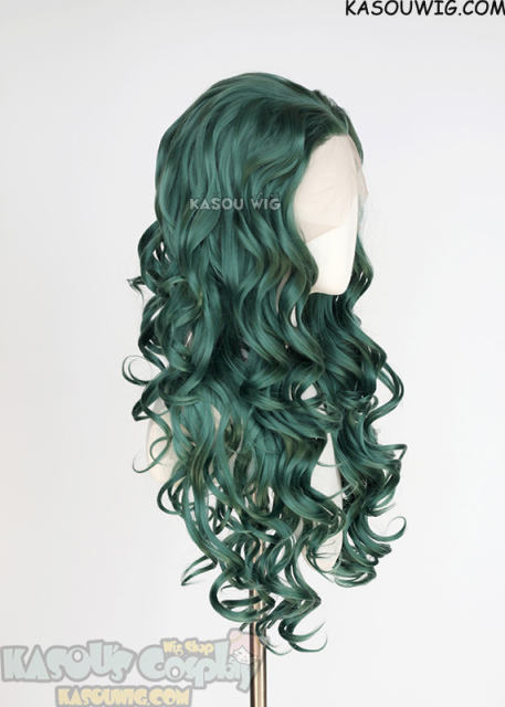 Lace Front>> Dark Olive Green 75cm long middle parting curly wig LFL-1/KA065