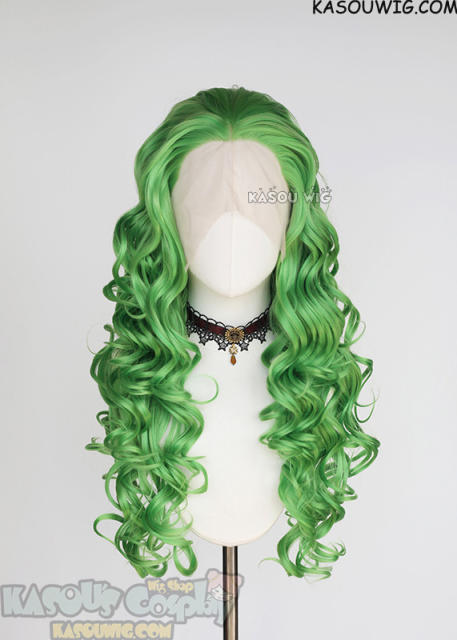 Lace Front>> Light Green 75cm long middle parting curly wig LFL-1/KA060