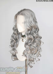 Lace Front>> Light Gray 75cm long middle parting curly wig LFL-1/KA003