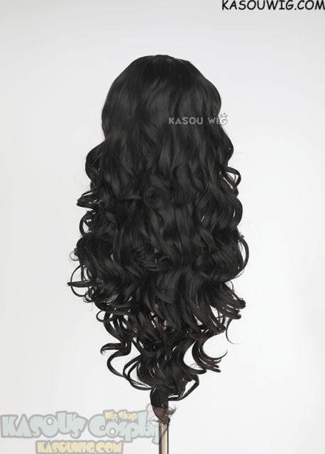 Lace Front>> Natural Black 75cm long middle parting curly wig LFL-1/KA031A