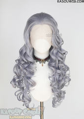Lace Front>> Silver Lavender 75cm long middle parting curly wig LFL-1/SP26