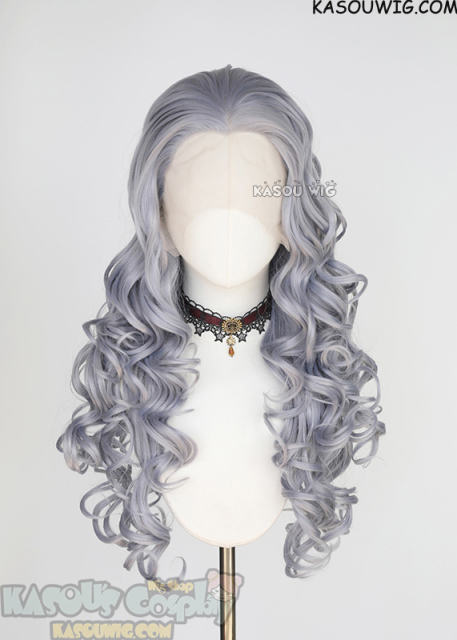 Lace Front>> Silver Lavender 75cm long middle parting curly wig LFL-1/SP26