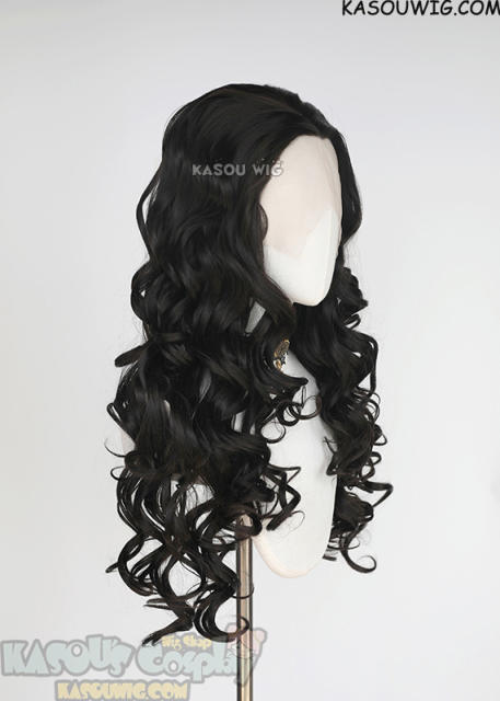 Lace Front>> Natural Black 75cm long middle parting curly wig LFL-1/KA031A