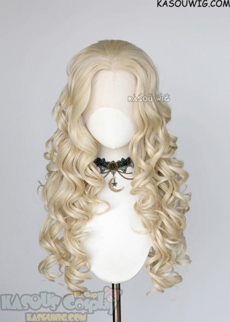 Lace Front>> Light Cream Blonde 75cm long middle parting curly wig LFL-1/SP17