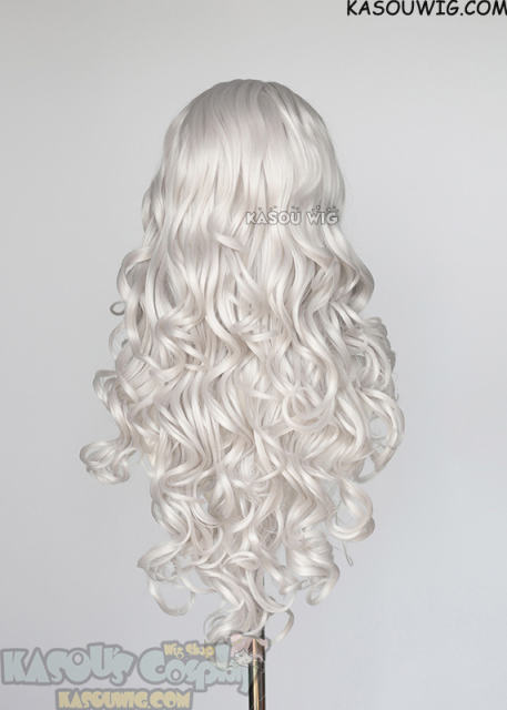 Lace Front>> Silver White 75cm long middle parting curly wig LFL-1/KA002