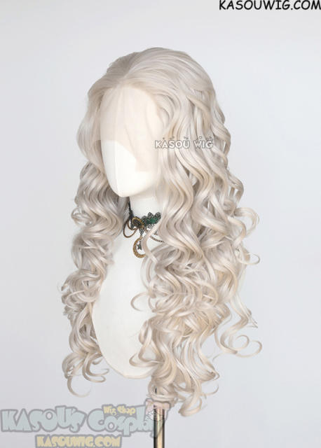Lace Front>> Pearl White 75cm long middle parting curly wig LFL-1/SP05