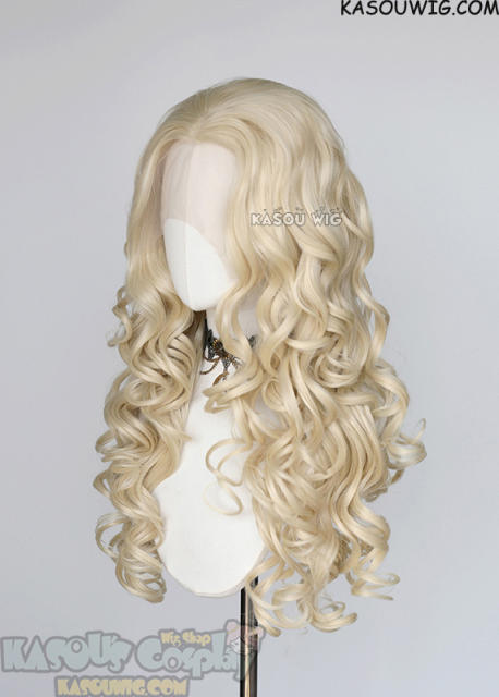Lace Front>> Light Cream Blonde 75cm long middle parting curly wig LFL-1/SP17