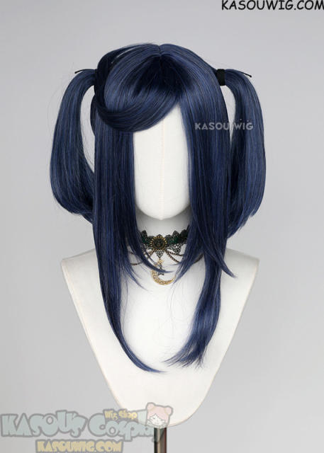 M-2 / KA051 ┇ 50CM / 19.7"  navy blue pigtails base wig with long bangs.