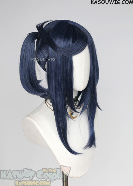 M-2 / KA051 ┇ 50CM / 19.7"  navy blue pigtails base wig with long bangs.