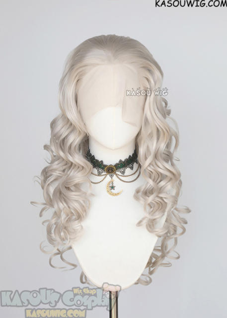 Lace Front>> Pearl White 75cm long middle parting curly wig LFL-1/SP05