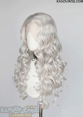 Lace Front>> Silver White 75cm long middle parting curly wig LFL-1/KA002
