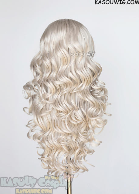 Lace Front>> Pearl White 75cm long middle parting curly wig LFL-1/SP05