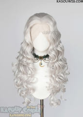 Lace Front>> Silver White 75cm long middle parting curly wig LFL-1/KA002