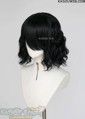 S-4 / KA032 jet black loose beach waves lolita harajuku wig with bangs 35cm