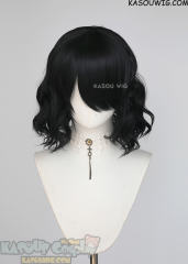 S-4 / KA032 jet black loose beach waves lolita harajuku wig with bangs 35cm
