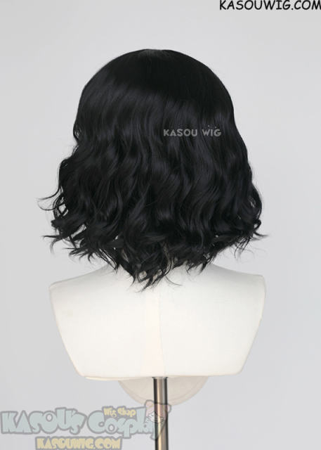 S-4 / KA032 jet black loose beach waves lolita harajuku wig with bangs 35cm