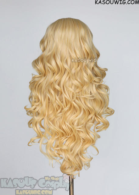 Lace Front>> Yellow Blonde 75cm long middle parting curly wig LFL-1/KA008