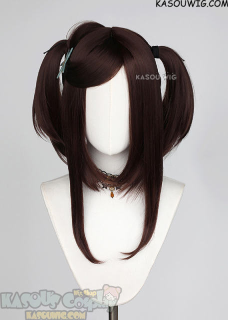M-2/ SP07┇50CM / 19.7" Chocolate Brown pigtail base wig with long bangs