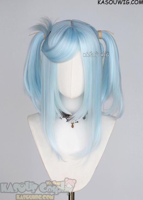 M-2/ KA045┇50CM / 19.7" Light Cyan pigtail base wig with long bangs