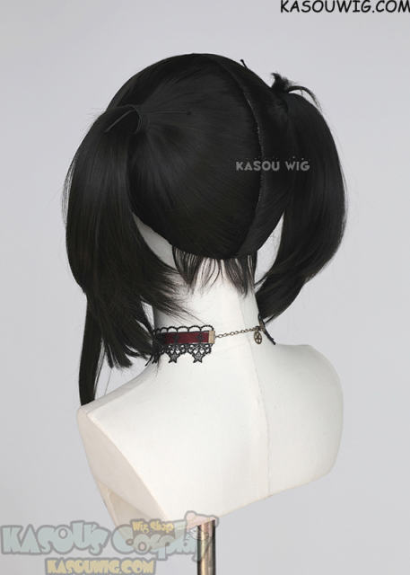 M-2/ KA031A┇50CM / 19.7" Natural Black pigtail base wig with long bangs