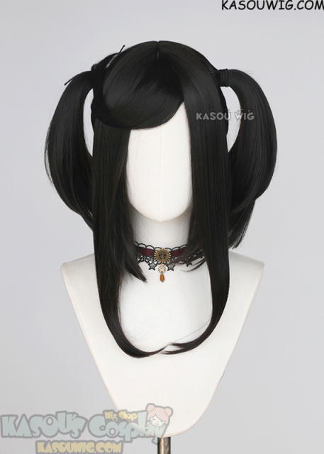 M-2/ KA031A┇50CM / 19.7" Natural Black pigtail base wig with long bangs