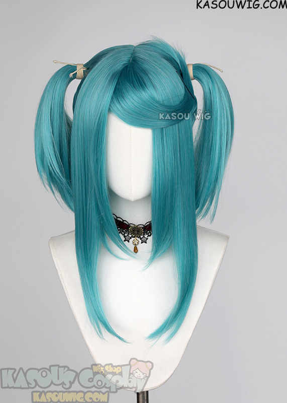 激レア！Duck ！Mayu & Ugee - Bigin tha koi M-2/ KA059 teal blue green pigtails base wig with long bangs.