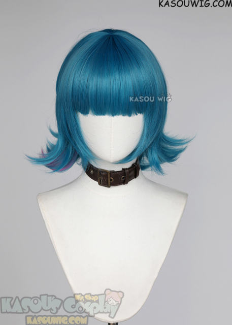 Arcane S2 Jinx short flippy blue wig with pink streaks