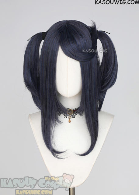 M-2/ SP03┇50CM / 19.7" Deep Blue pigtail base wig with long bangs